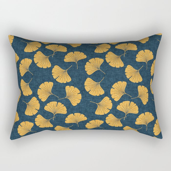 ginkgo leaves - saffron on dark blue Rectangular Pillow