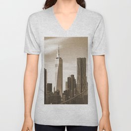 NYC Skyline Sepia V Neck T Shirt