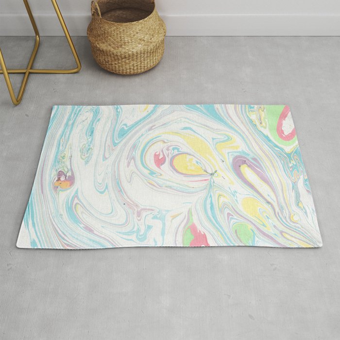 Modern Abstract Blue Yellow White Watercolor Marble Rug By