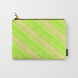 [ Thumbnail: Light Green and Tan Colored Striped/Lined Pattern Carry-All Pouch ]