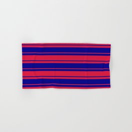 [ Thumbnail: Crimson & Dark Blue Colored Lines/Stripes Pattern Hand & Bath Towel ]