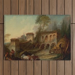 François Boucher "Imaginary Landscape with the Palatine Hill from Campo Vaccino" Outdoor Rug