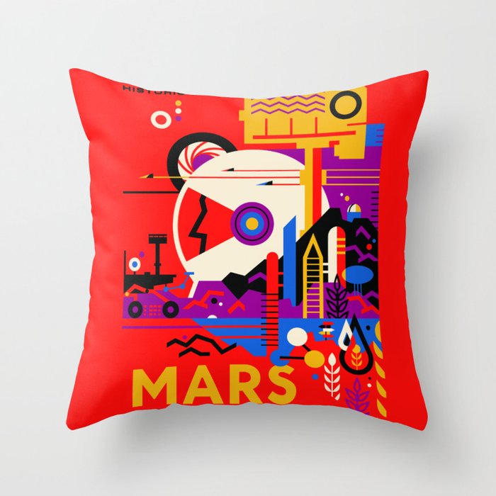 NASA Mars The Red Planet Retro Poster Futuristic Best Quality Throw Pillow
