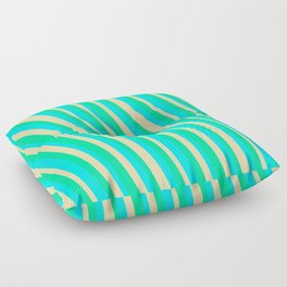 [ Thumbnail: Aqua, Tan, and Green Colored Striped/Lined Pattern Floor Pillow ]