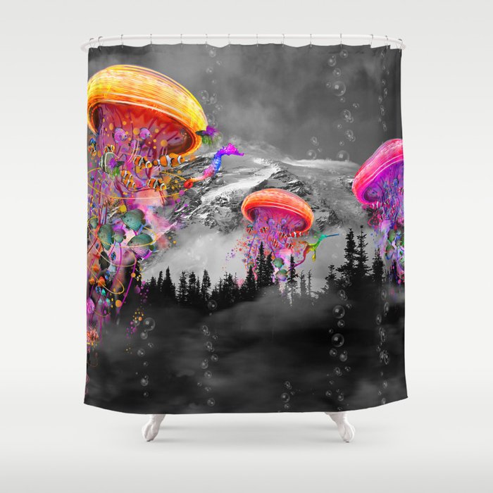 Electric Jellyfish Mountain Shower, Electric Shower Curtain