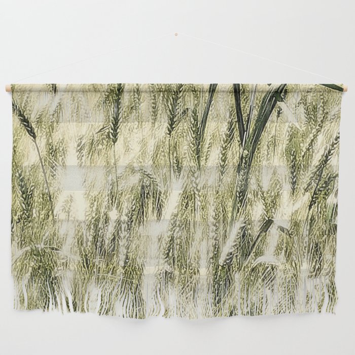 Field, crops, fields, spring, summer, gold, green, rural, farm, farming, landscape, nature, botanical, farms, leaves, wheat, barley, graphic-design, digital, photography,  Wall Hanging