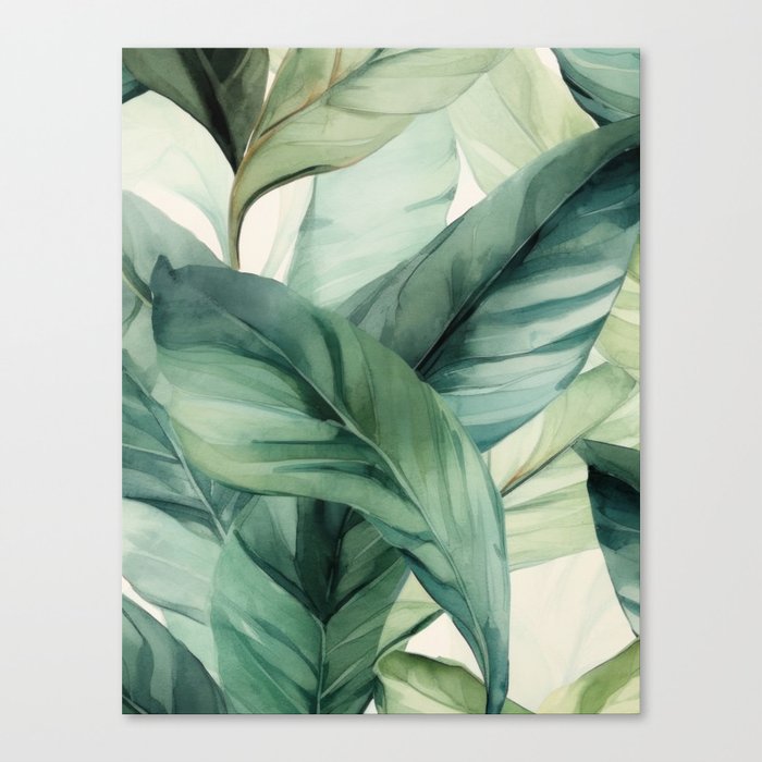 Watercolor Hand Painted Tropical Foliage  Canvas Print