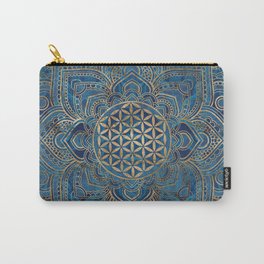 Flower of Life in Lotus Mandala - Blue Marble and Gold Carry-All Pouch