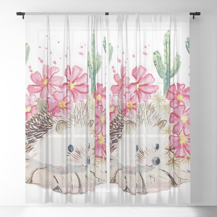 Camouflage - Hedgehog and Cactus Sheer Curtain