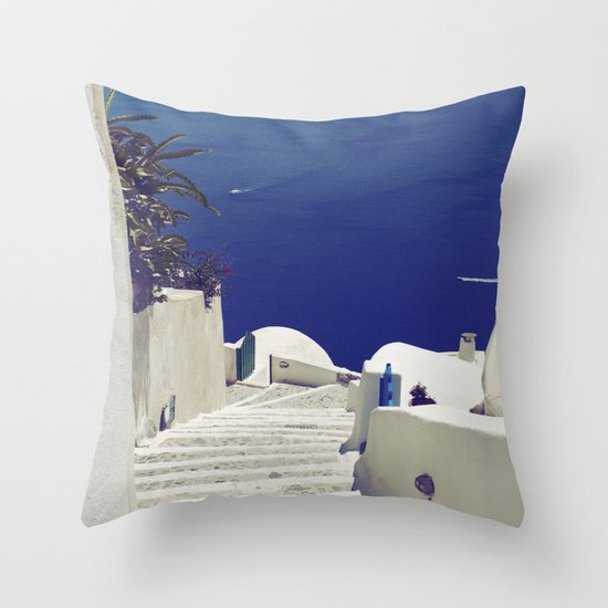 Santorini Stairs II Throw Pillow
