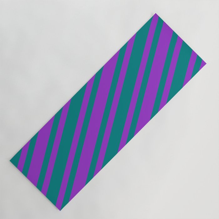 Dark Orchid & Teal Colored Stripes/Lines Pattern Yoga Mat