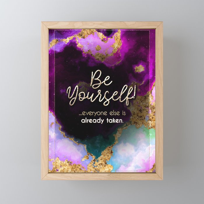 Be Yourself Rainbow Gold Quote Motivational Art Framed Mini Art Print