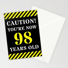 [ Thumbnail: 98th Birthday - Warning Stripes and Stencil Style Text Stationery Cards ]