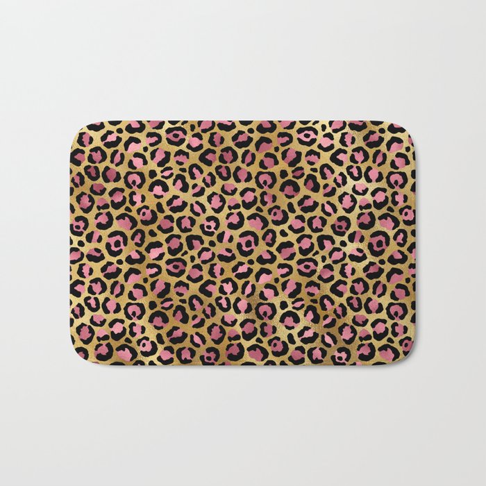 Beautiful Pink and Gold Leopard Design Pattern Bath Mat