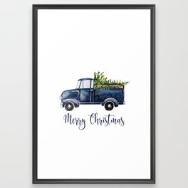 Blue Christmas Truck Framed Art Print