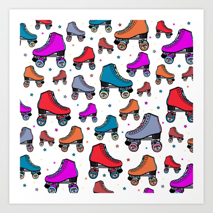 80s retro roller skates, red roller skates, cute pattern Art Print