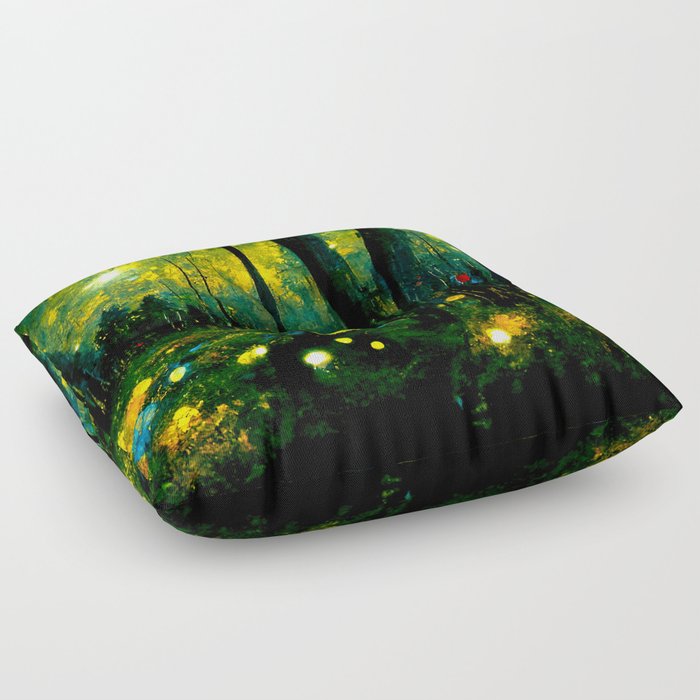Walking through the fairy forest Floor Pillow