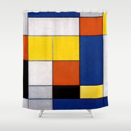 Piet Mondrian (Dutch, 1872-1944) - Great Composition B with Black, Red, Gray, Yellow and Blue - Date: 1920 - Style: De Stijl (Neoplasticism), Abstract, Geometric Abstraction - Oil on canvas - Digitally Enhanced Version (2000 dpi) - Shower Curtain