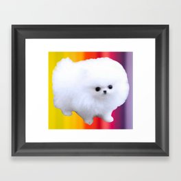 An Adorable And Cute Pomeranian Puppy On Colorful Back ground Sticker Magnet Tshirt And More Framed Art Print