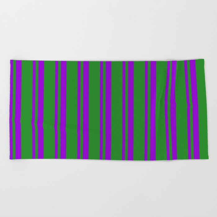 Dark Violet and Forest Green Colored Stripes/Lines Pattern Beach Towel