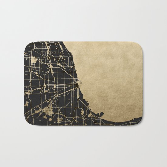 Chicago Black and Gold Street Map Bath Mat