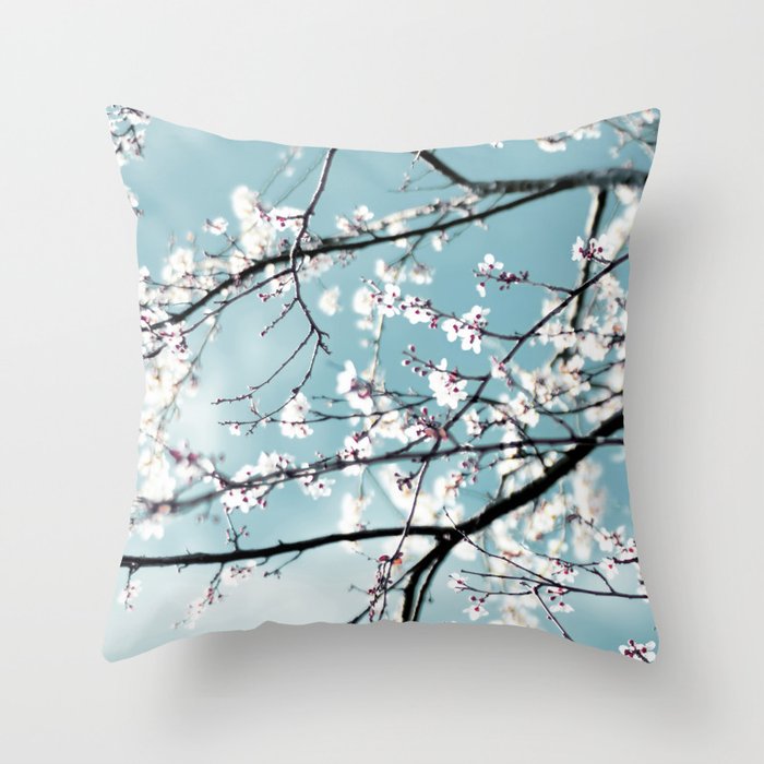 Spring Blossoms - Japanese Inspired White Flower photography by Ingrid Beddoes Throw Pillow