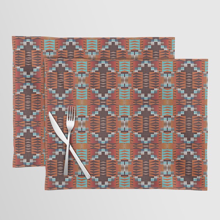 Red Brown Turquoise Orange Native American Indian Mosaic Pattern Placemat