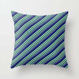 [ Thumbnail: Midnight Blue and Green Colored Stripes Pattern Throw Pillow ]