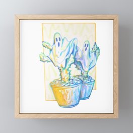 white Ghost Cactus drawing boo Framed Mini Art Print