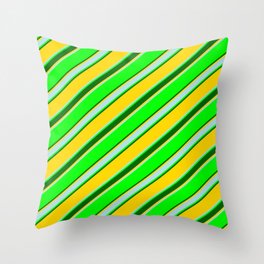 [ Thumbnail: Lime, Dark Green, Yellow & Powder Blue Colored Lines/Stripes Pattern Throw Pillow ]