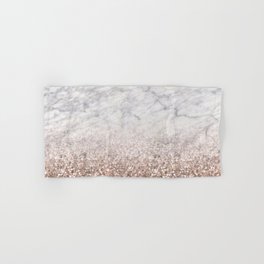 Bold ombre rose gold glitter - white marble Hand & Bath Towel