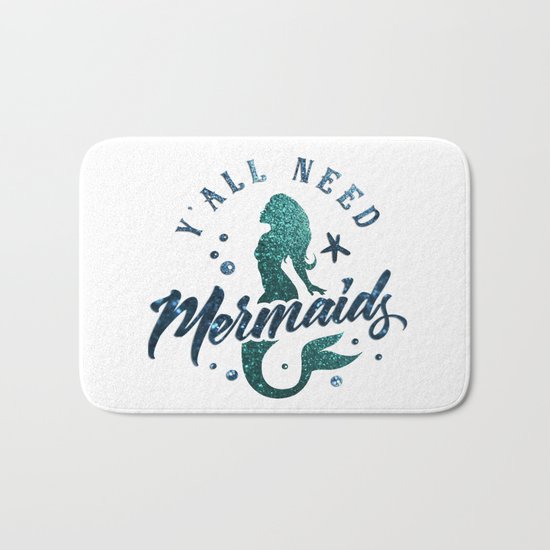 Mermaids - aqua and green glitter design Bath Mat