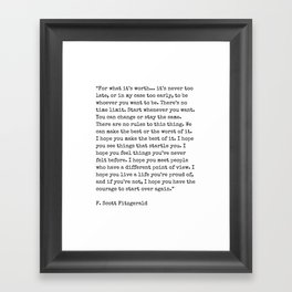 For What Its Worth | F. Scott Fitzgerald Quote Framed Art Print