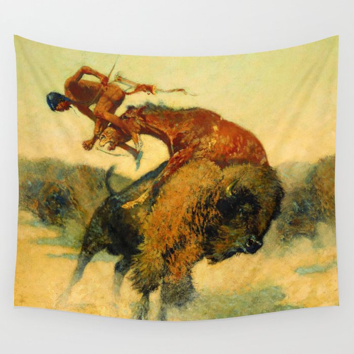 Frederic Remington Western Art “Episode – Buffalo Hunt” Wall Tapestry