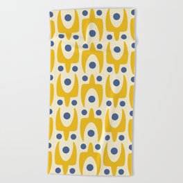 Mid Century Modern Abstract Pattern 641 Googie Yellow and Blue Beach Towel