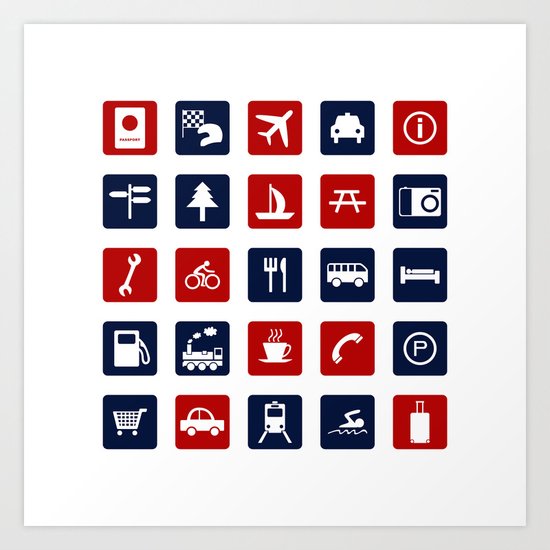 Travel Icons in RWB Art Print