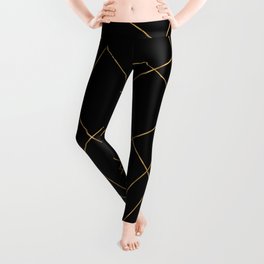 Modern Gold & Black Geometric Strokes Design Leggings