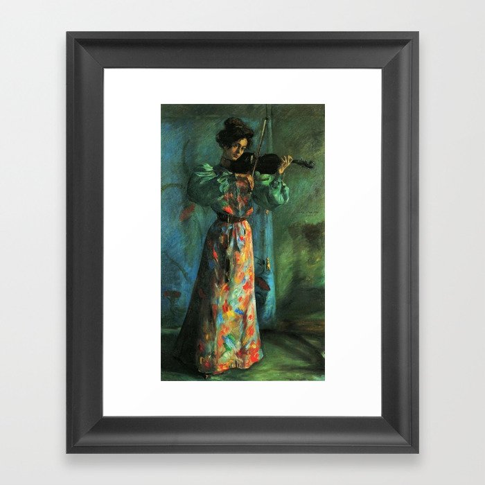 The Violinist; Night, Paris; musical lullaby female portrait painting by Lovis Corinth  Framed Art Print