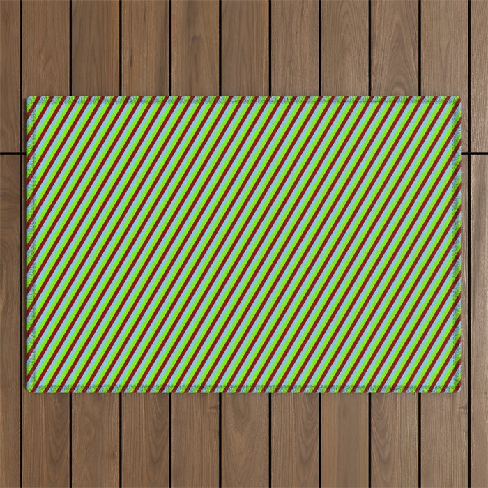 Dark Red, Sky Blue, and Green Colored Lines Pattern Outdoor Rug