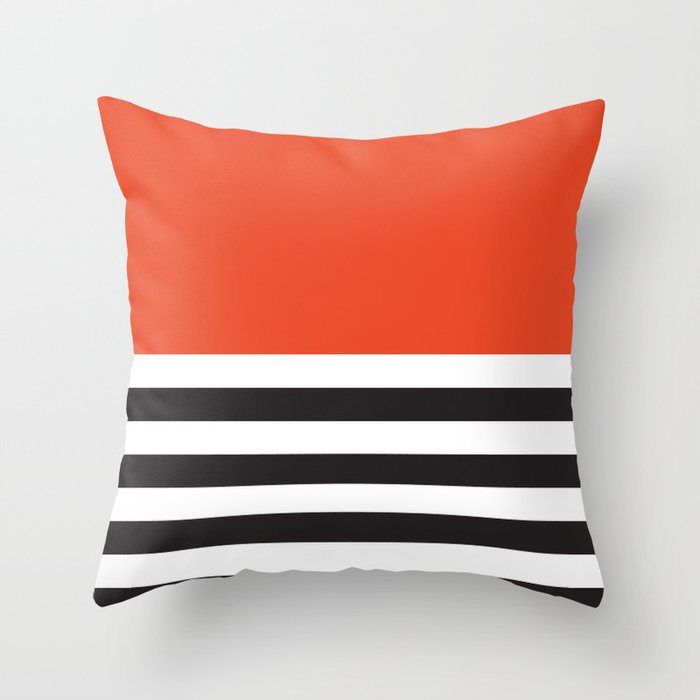 Colorblock Horizontal Black Stripes With Orange Pattern Throw Pillow
