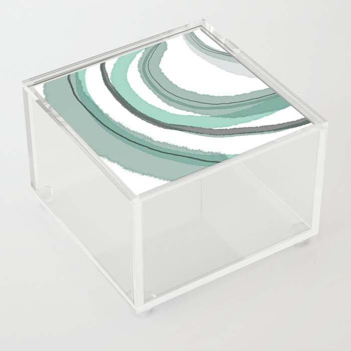 Abstract Sea Waves Light Mint and Grey Minimalist Abstract Watercolor Painting Acrylic Box