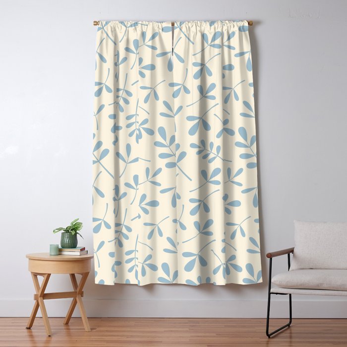 Assorted Leaf Silhouettes Blue On Cream Blackout Curtain By Natalie Paskell Society6 Assorted Leaf Silhouettes Blue On Cream, Blue And Cream Curtains