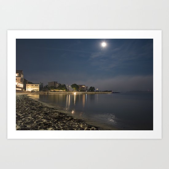 Foggy Moonlit Beach Art Print
