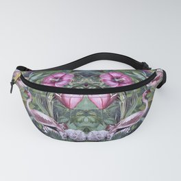 Vintage Botanical Flamingo Jungle With Pink Flowers Fanny Pack