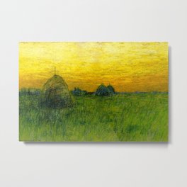 Haystacks amid a Golden Sunset landscape by Charles Warren Eaton Metal Print | Haystacks, Hay, Yellowsunrise, Sunset, Buffalo, Russia, Horsefarm, Oldwest, Farm, Greatplains 