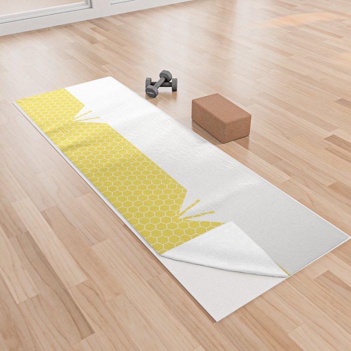 White Diamond Lace Horizontal Split on Sunshine Yellow Yoga Towel