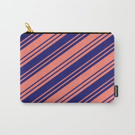 [ Thumbnail: Salmon & Midnight Blue Colored Stripes/Lines Pattern Carry-All Pouch ]