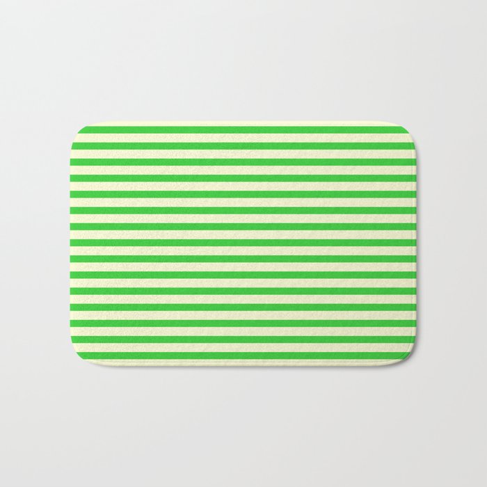 Lime Green and Light Yellow Colored Lines Pattern Bath Mat
