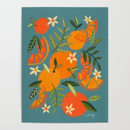 Orange Blooms – Blue Palette Poster