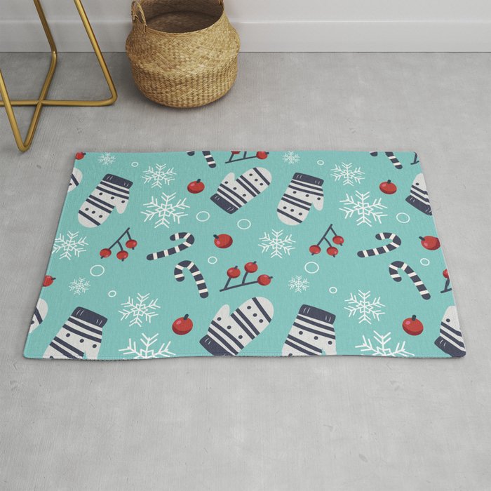 Christmas Pattern Turquoise Glove Holly Rug